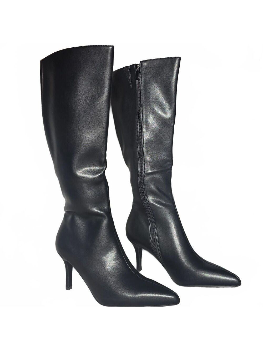 NIB Size 9.5 Black pointed toe knee high heeled boots